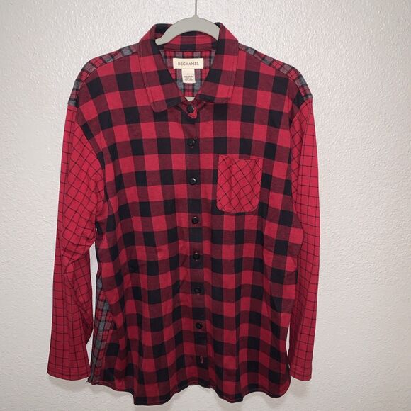 Bechamel Women’s Button Down Shirt Size L Red Plaid - Picture 1 of 6